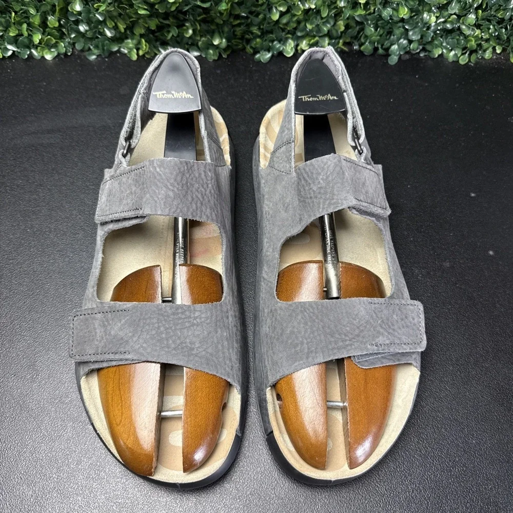 Ecco Leather Sandals Mens Size 13 Grey Adjustable Straps